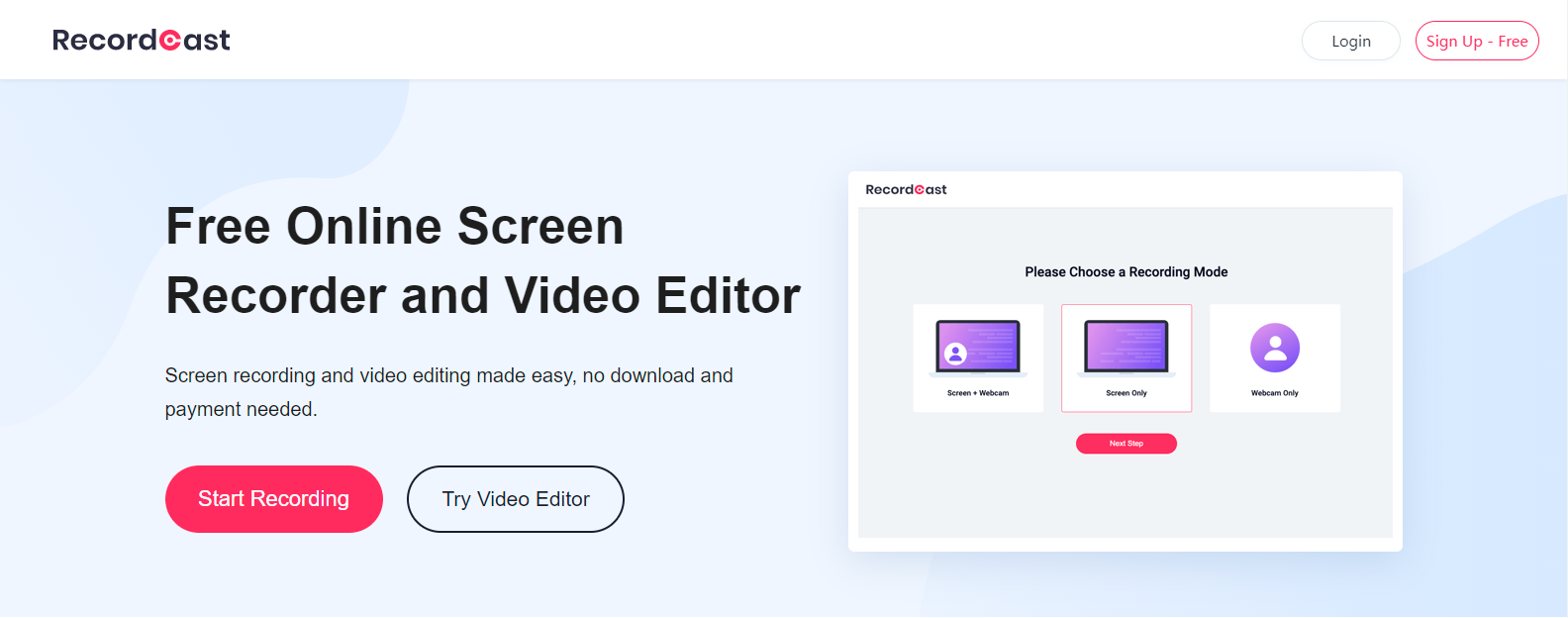 RecordCast, record your screen for free in a simple way