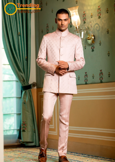 The powder pink Jodhpuri suit