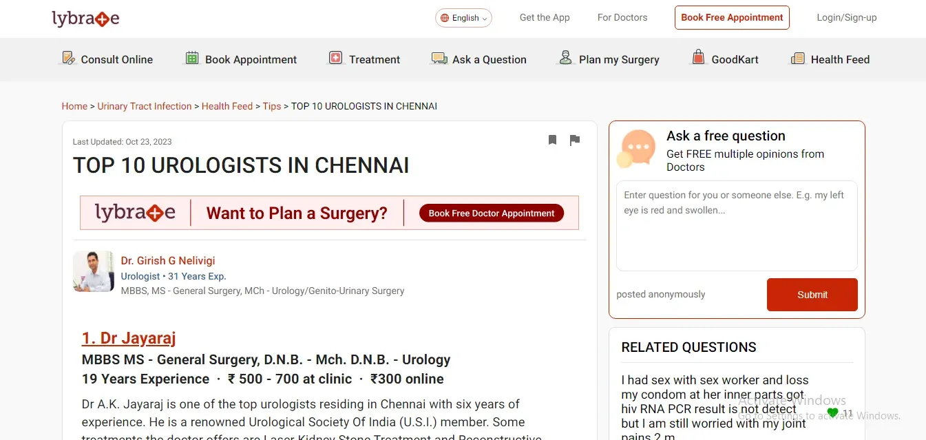 Best Urologist Doctors in Chennai