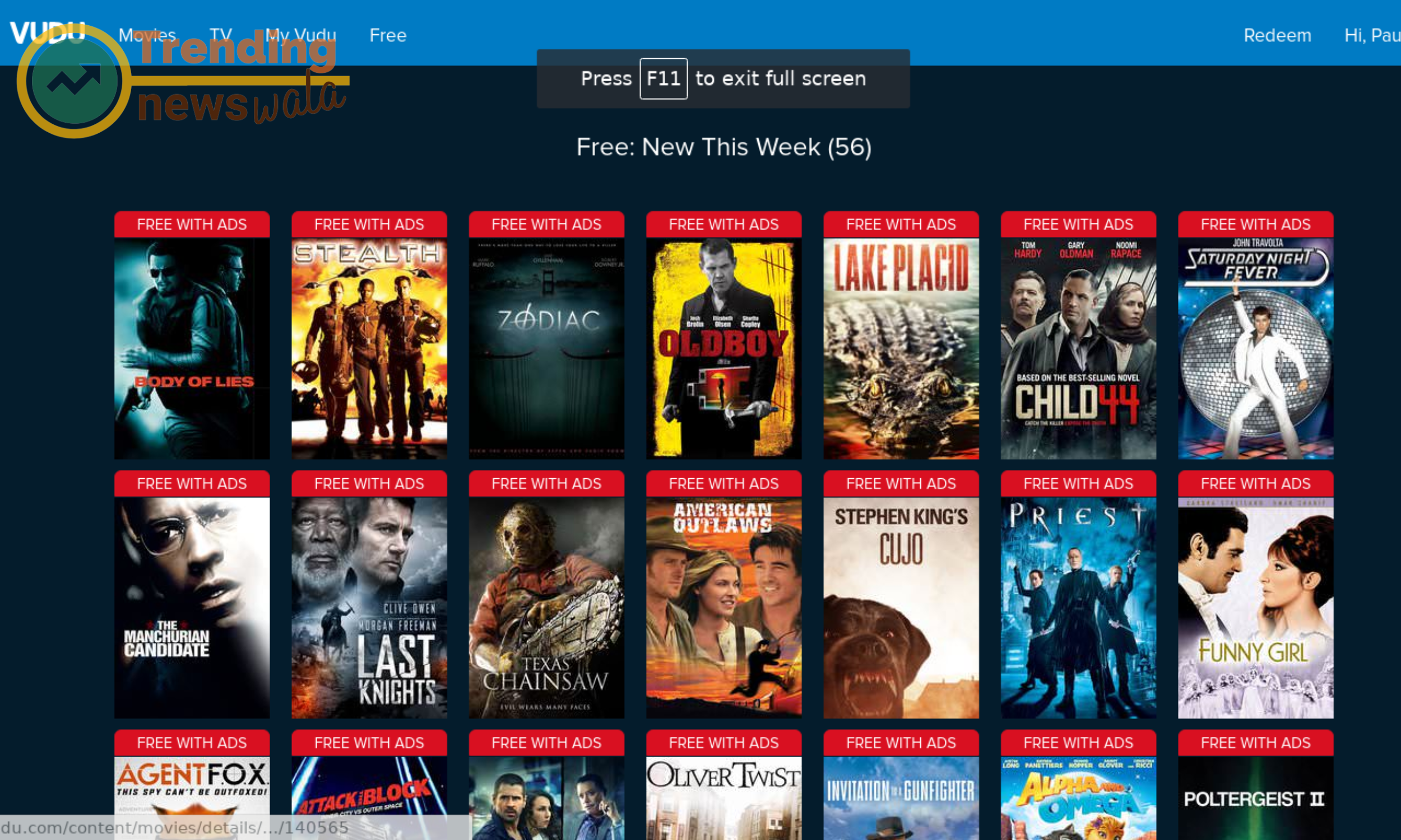 Vudu, known for its rental and purchase options, also offers a selection of free movies with limited ads