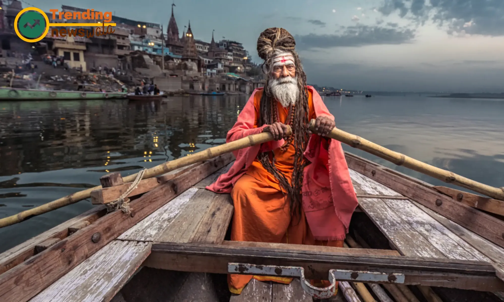Hindu Sadhu in Ganga River while Boating