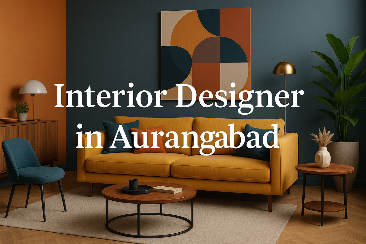 Modern living room with luxury furniture and elegant decor, showcasing the work of an interior designer in Aurangabad.