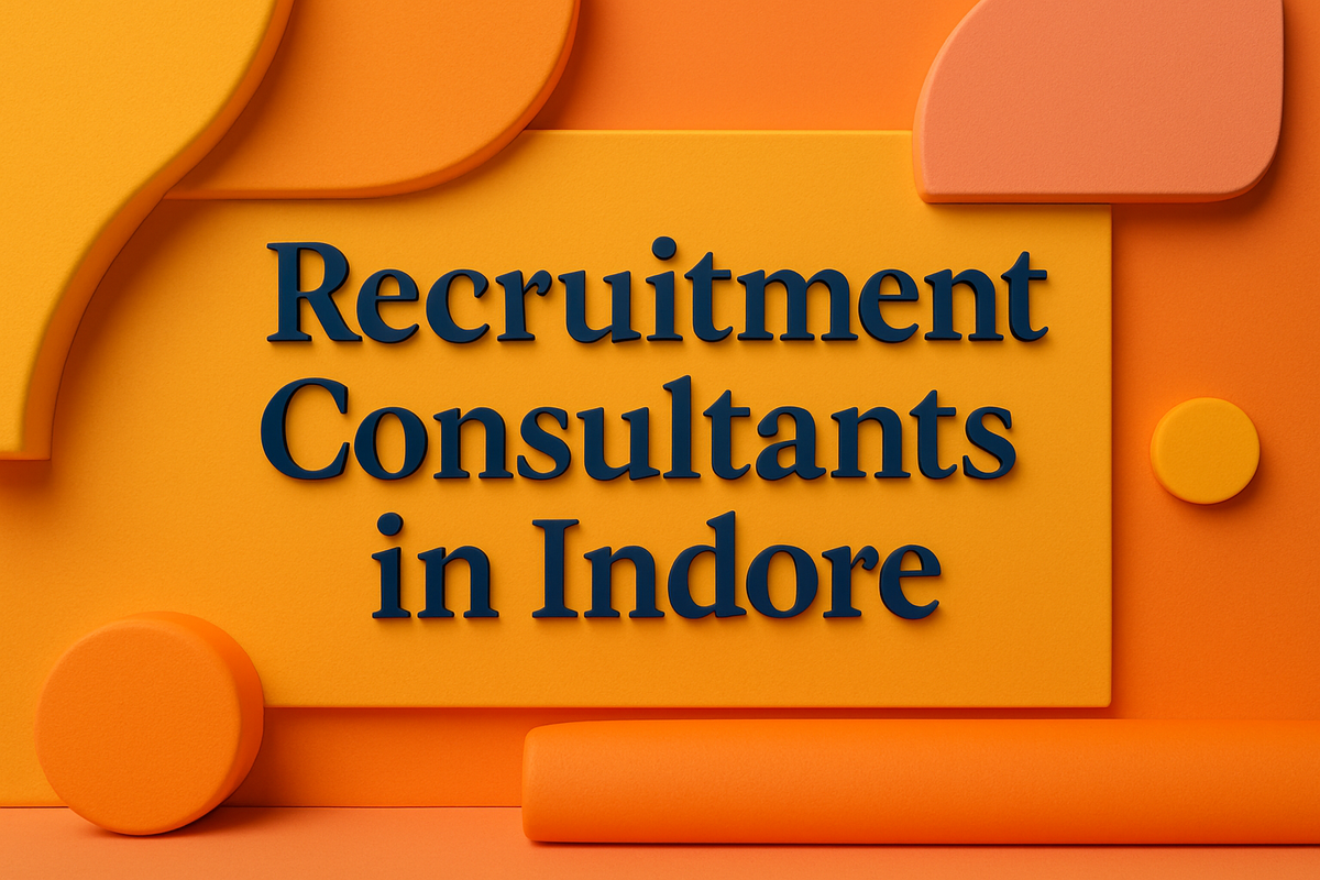 Colorful 4D-style banner with "Recruitment Consultants in Indore" text in Lora font on a vibrant abstract background.