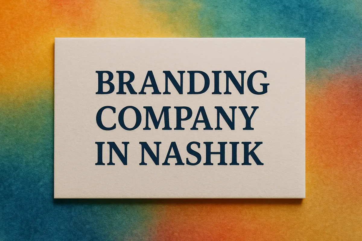 Colorful branding company in Nashik sign with Lora font and shadow effect on vibrant artistic background.