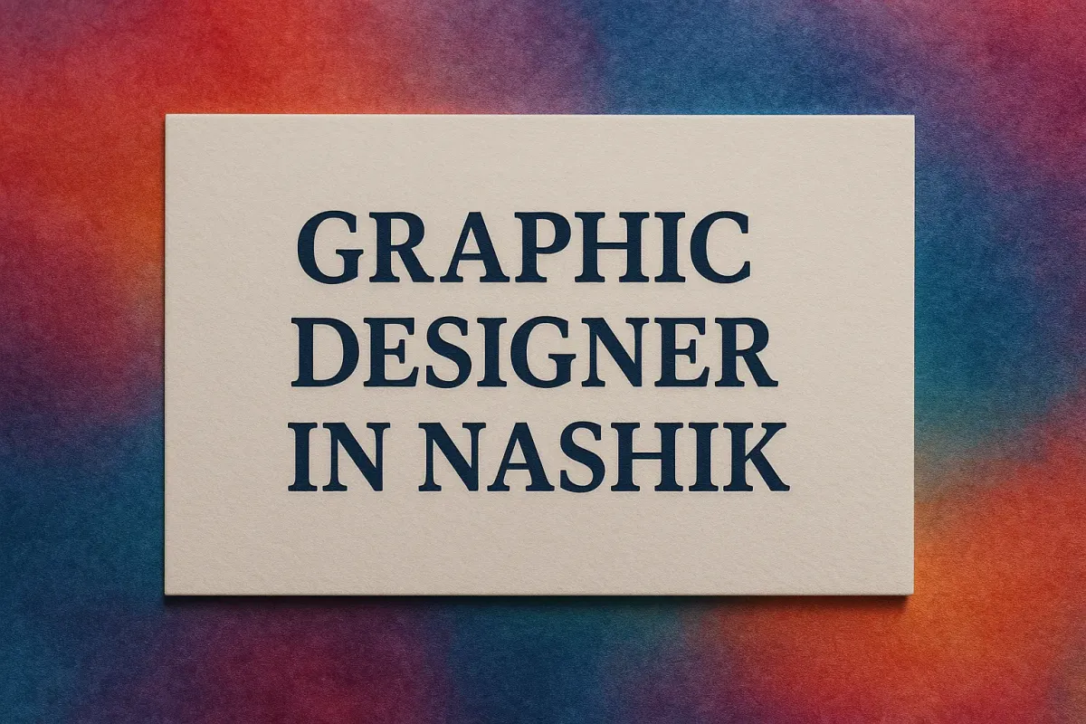 Graphic Designer in Nashik sign with colorful gradient background, Lora font, and shadowed text for creative visual impact.