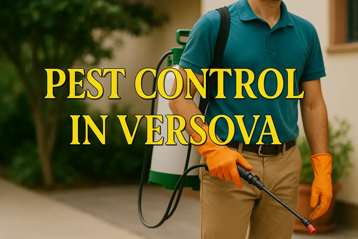Pest control technician in Versova spraying garden area, promoting vibrant and professional pest services.