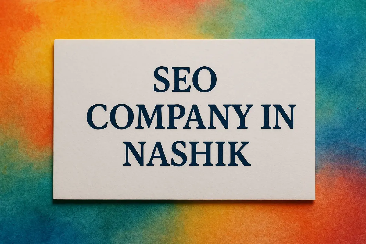 Colorful SEO Company in Nashik sign with shadowed Lora font on vibrant textured background.