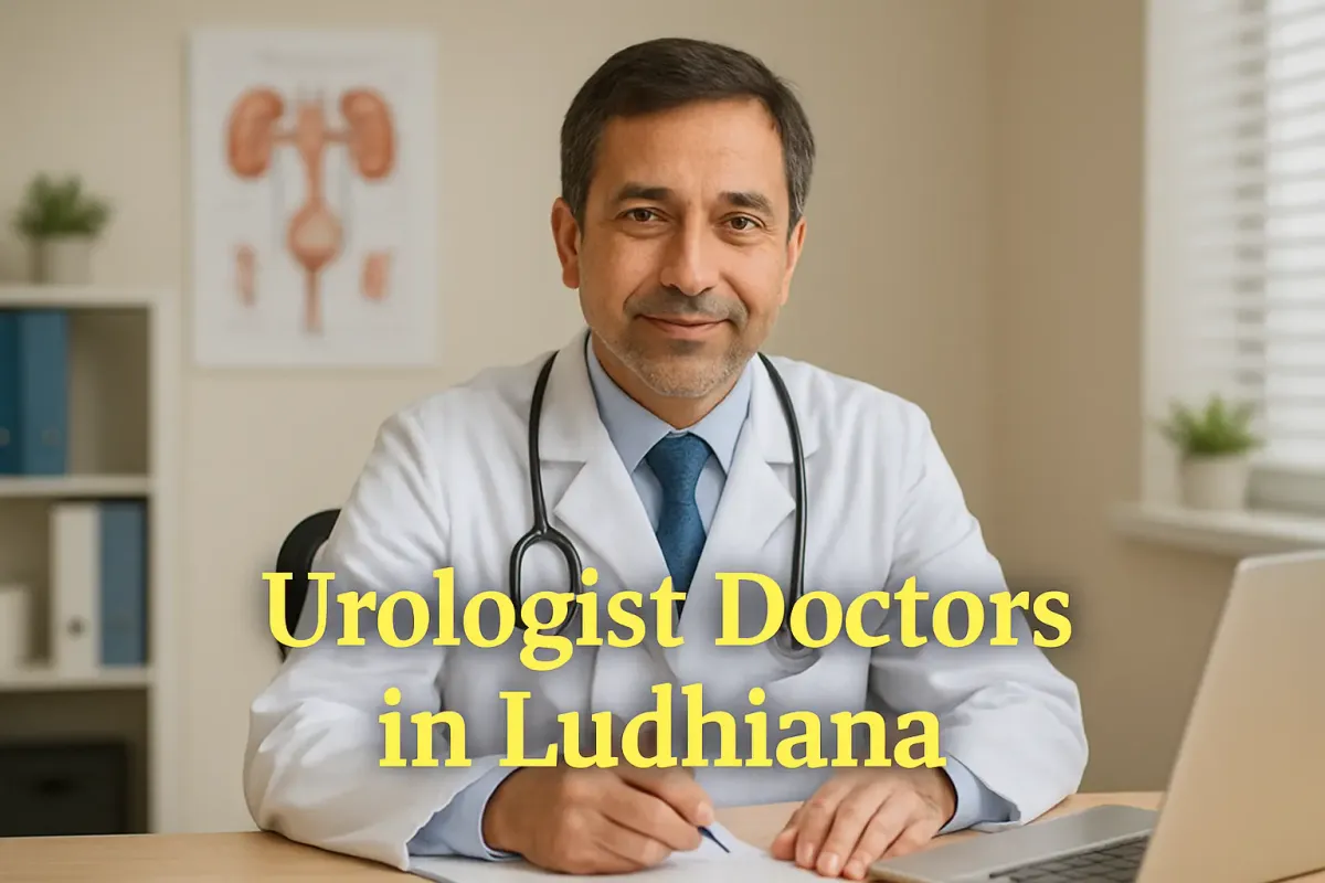 Urologist doctor in Ludhiana clinic sitting at desk with stethoscope and medical chart in background